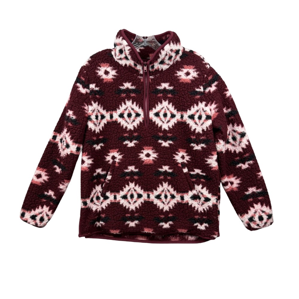 Wrangler Retro Womens Medium Aztec Sherpa Fleece 1/4 Zip Pullover Medium